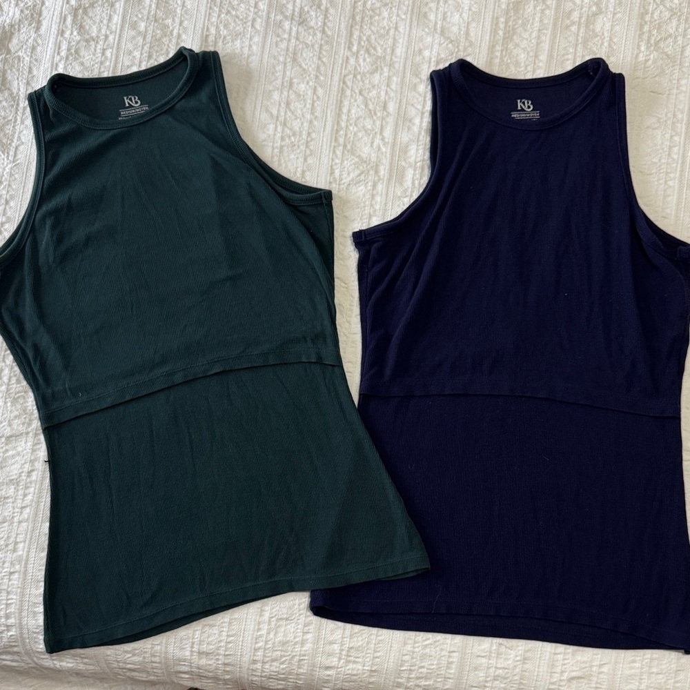2-Pack Kindred Bravely Ribbed Racerback Nursing Tank Tops in Green & Navy